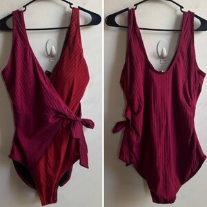 Sundance | Two Tone Red Wrap One Piece Swimsuit